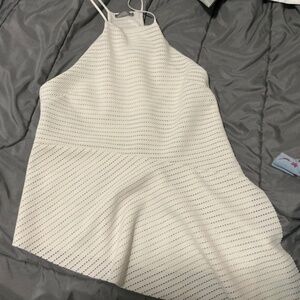 Zara White Asymmetrical Halter Tank Top